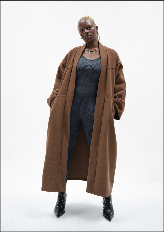 Wool Blend Oversized Coat Brown