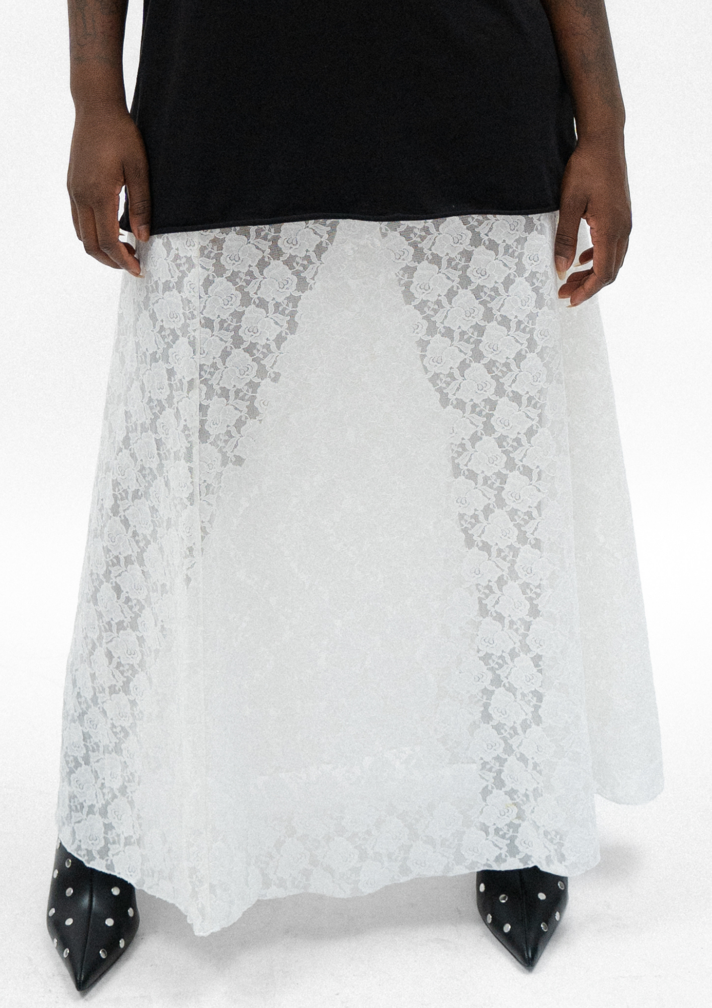 Long White Lace Skirt